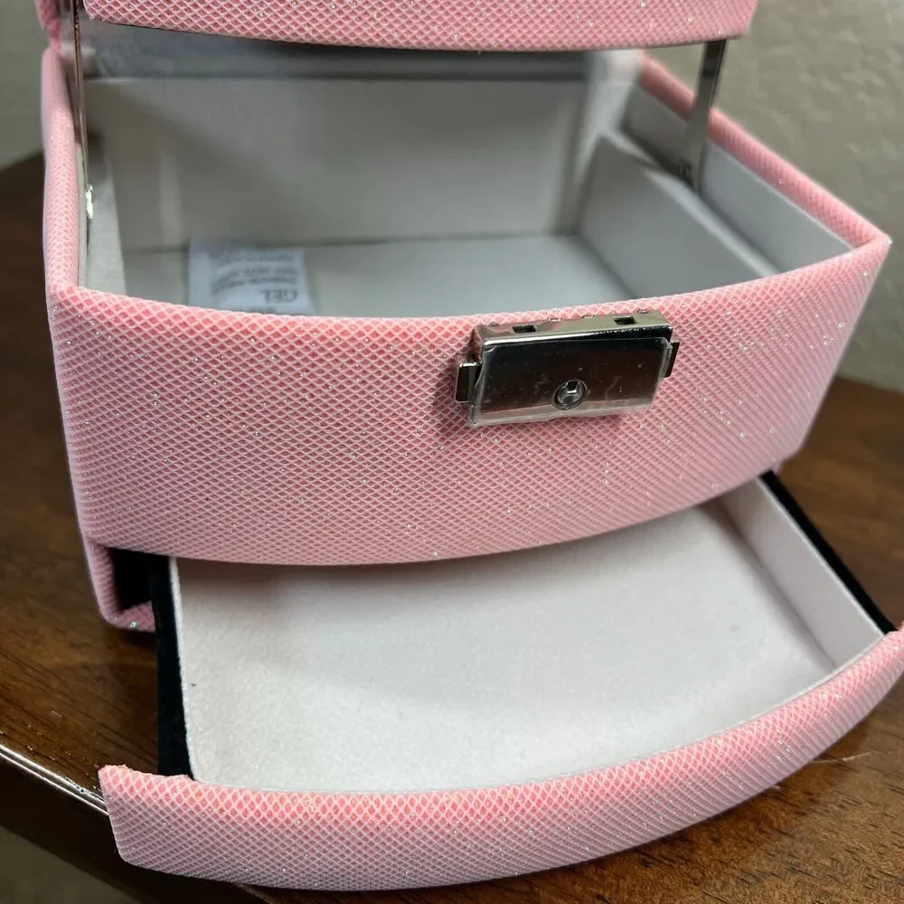 Jewelry storage organizer box with Mirror Pink giftable rings watches necklace